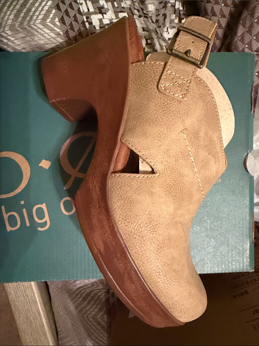 B O C Celia Women's Tan Suede Platform Clog with Buckle Strap